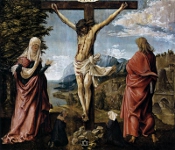 christ on the cross between mary and st john