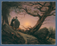 two men contemplating the moon two men contemplating the moon