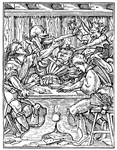 Death and the Devil seize upon the Gambler at his cards
