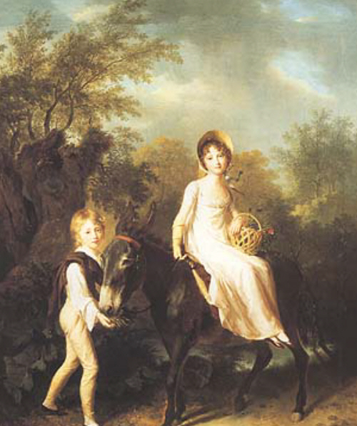Elizabeth and Armand Henri Tronchin by Jacques-Laurent Agasse animal donkey landscape boy girl art history realism