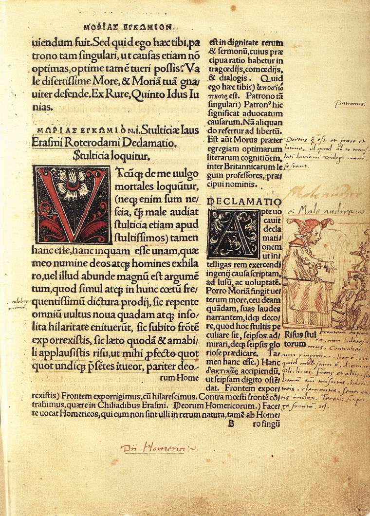 Hans Holbein folly at the lecturn northern renaissance art history writing illustration flowers men 16th century
