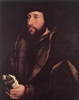 Portrait of Man Holding Gloves and Letter