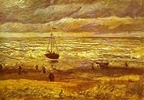 Beach with Figures and Sea with a Ship 