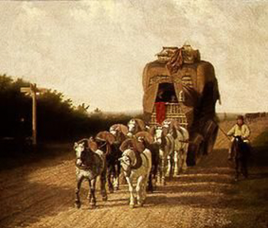 The Parcel Post of Ludlow jacques-laurent agasse art history realism carriage wagon horses animals men crates luggage